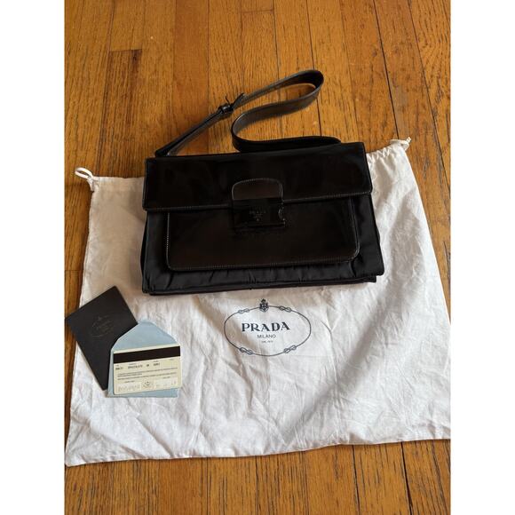 Prada Shoulder Crossbody Bag Womens Black Nylon Patent Leather Made in Italy - Picture 1 of 16